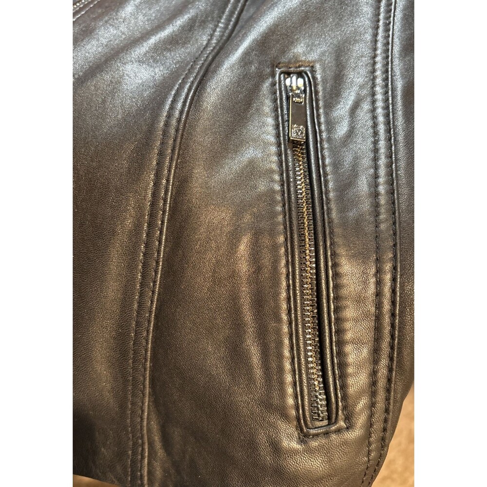 "Anne Klein Coat" Moto Jacket 2X Black 100% Leather Quilted Shoulders Full Zip - Picture 9 of 16